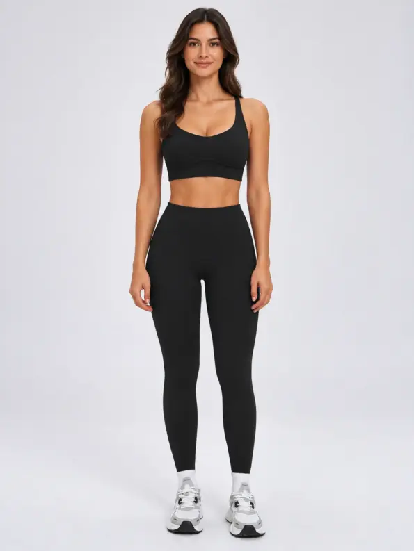 Umber Rill Sweetheart Sports Bra and V-Waist Leggings Set — black — general — authoritative variation image