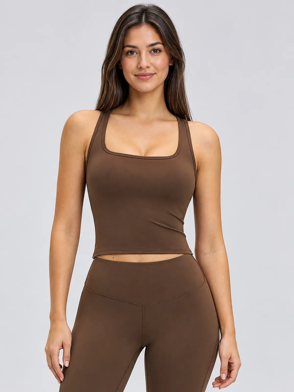 Verdant Relay Square-Neck Tank Top — chocolate brown — crop-top — authoritative variation match