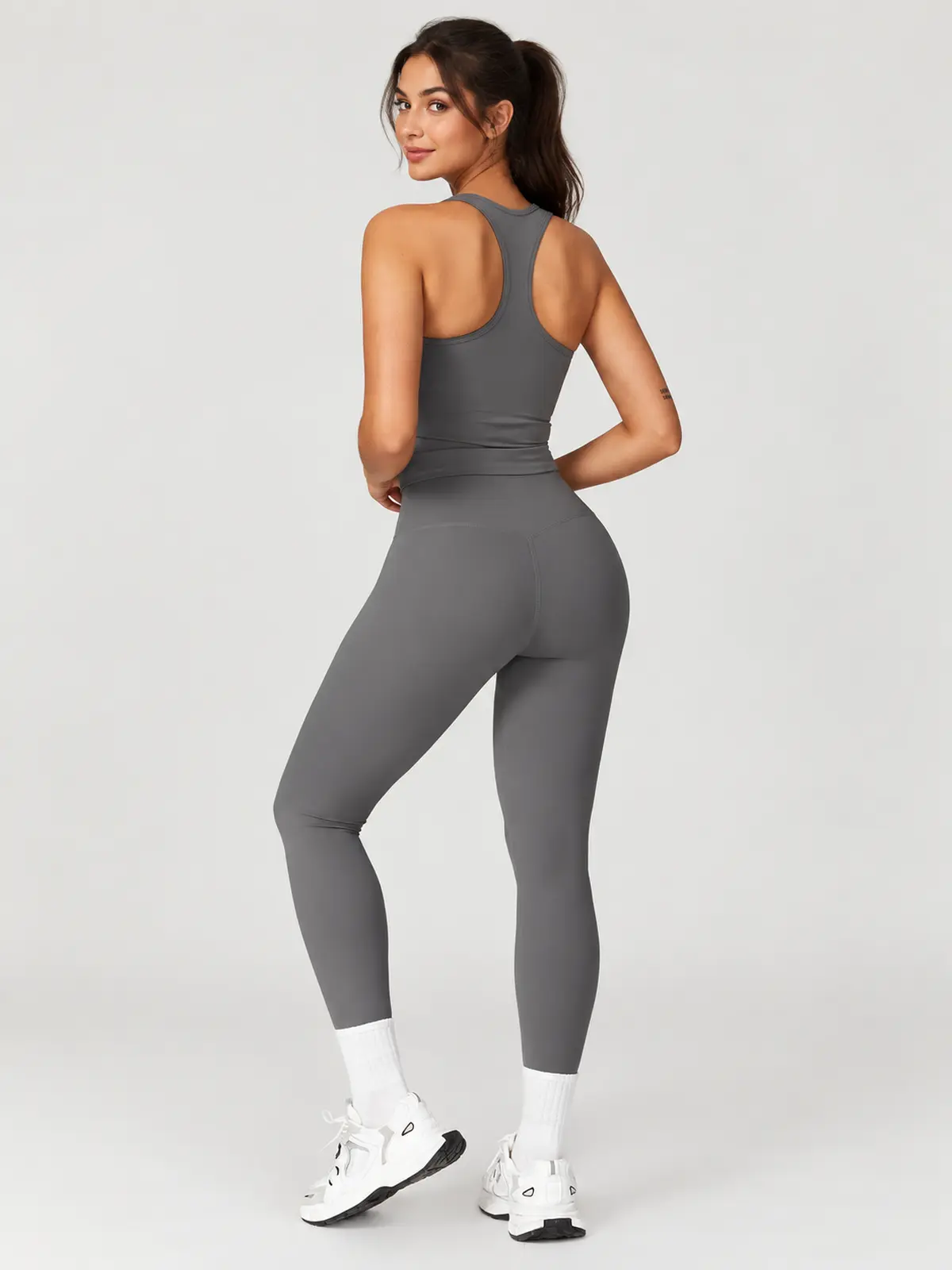 Verdant Relay Square-Neck Tank Top — dark grey — leggings — authoritative variation match