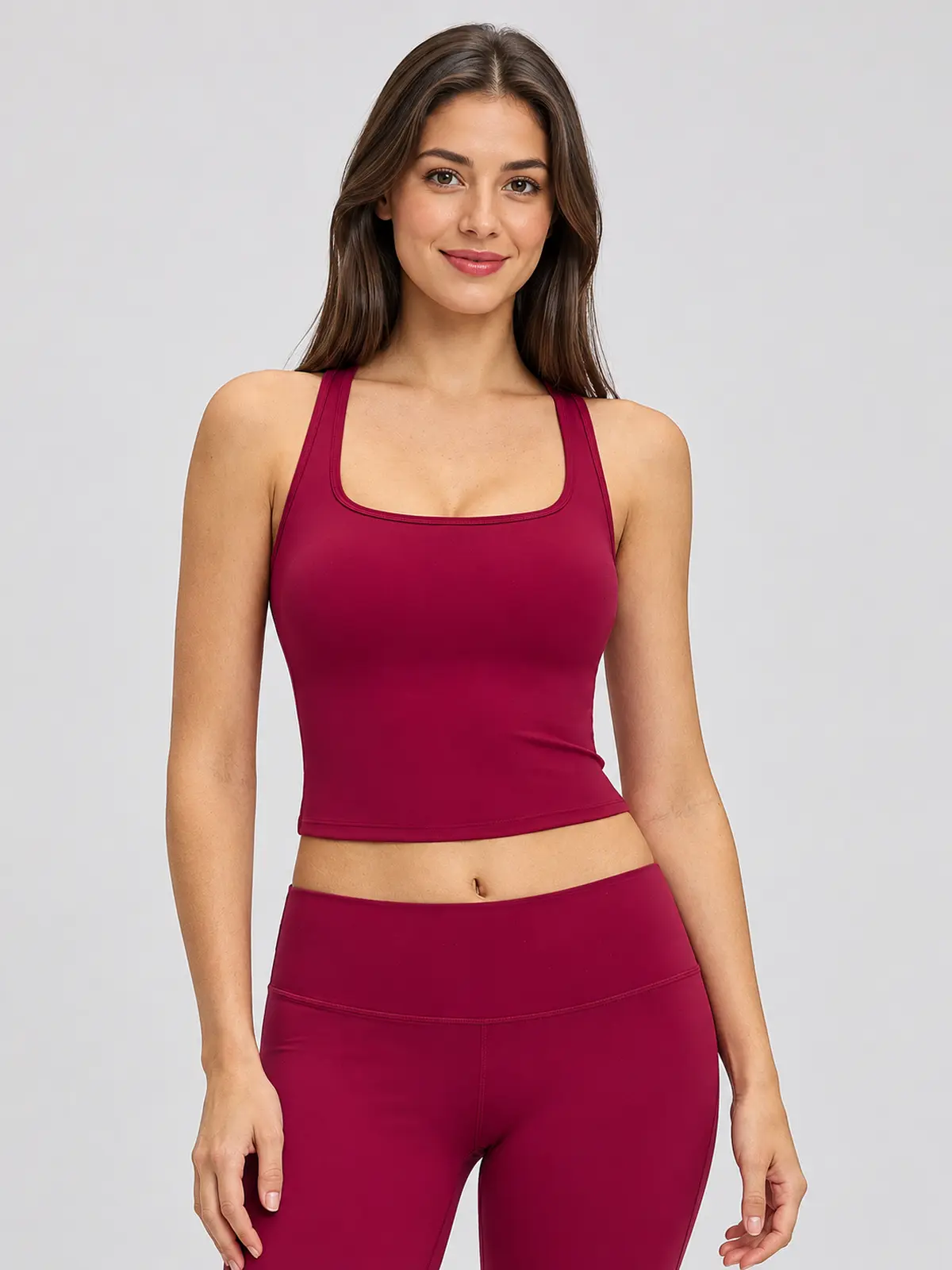 Verdant Relay Square-Neck Tank Top — raspberry red — crop-top — authoritative variation match