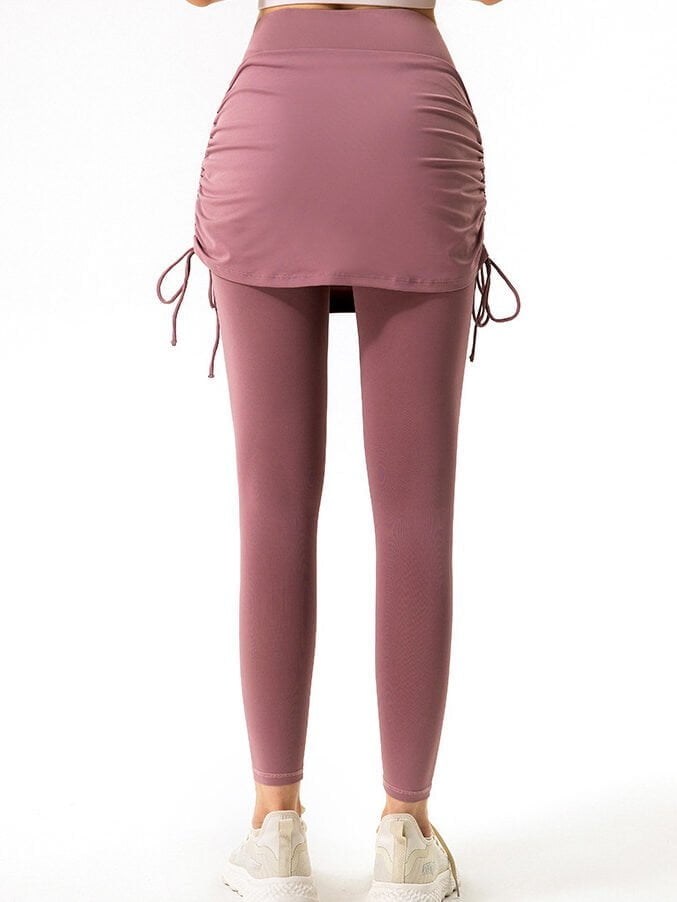 Fashionable Stylish Stretchy High Rise Yoga Leggings with Skirt Overlay