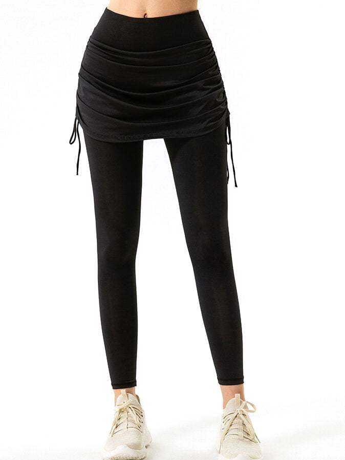 Luxurious Elasticized High-Waisted Yoga Leggings with a Stylish 2-in-1 Design