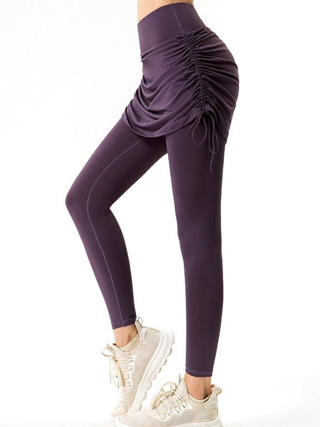 Sultry Stylish Stretchy High Rise Yoga Leggings with Built-in Skirt - 2-in-1!