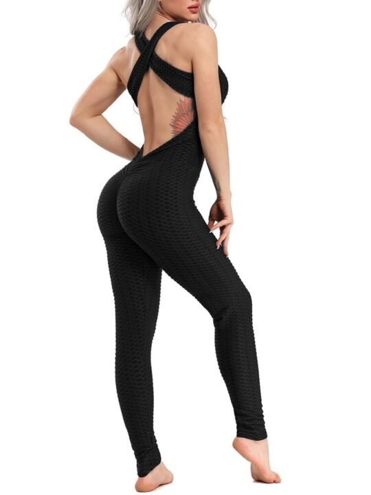 

Elegant Symmetrical Honeycomb-Patterned Body-Shaping Full-Length Yoga Jumpsuit