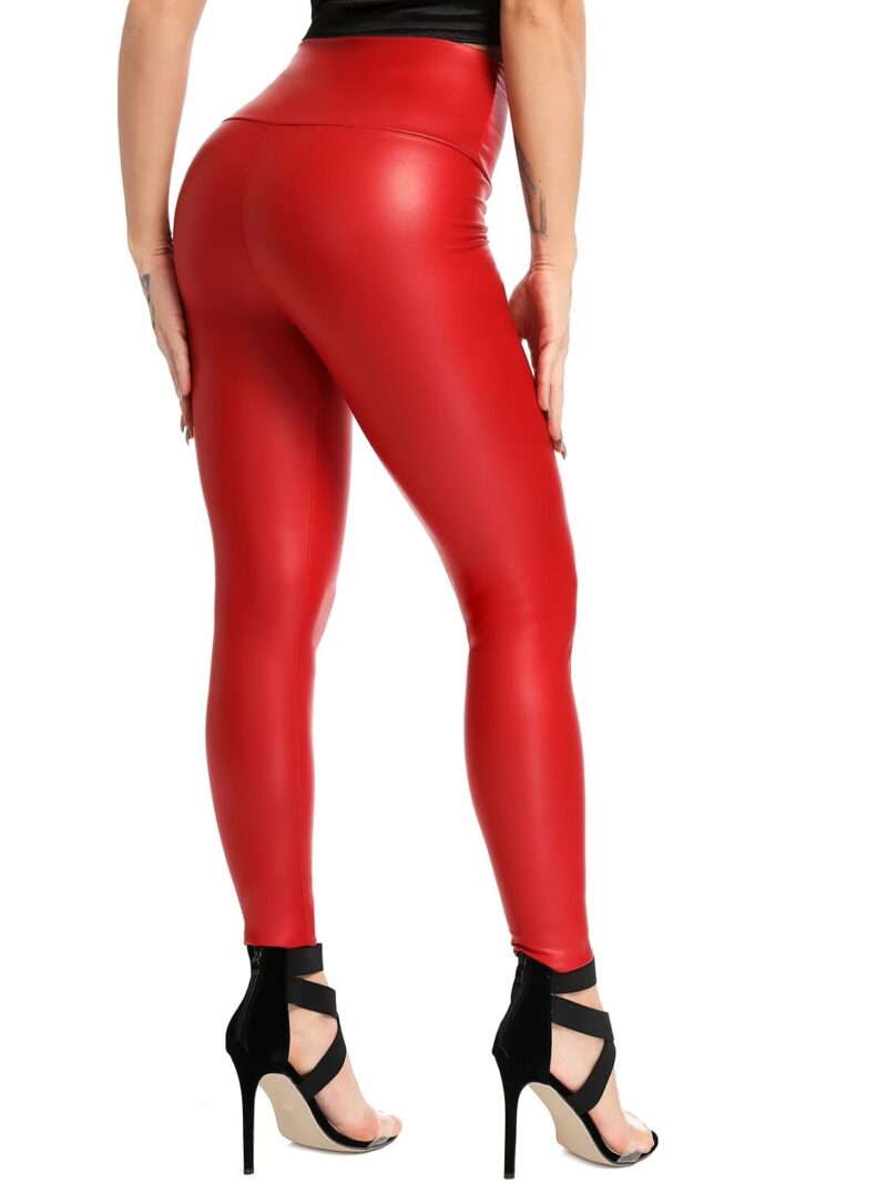 Fashion-Forward Faux Leather Leggings with High-Rise Waist and Push-Up Design