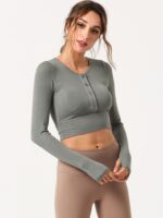Feel the Elegant Flowing Comfort of Our Long Sleeve Fitness Crop Top!