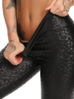 Flaunt Your Curves in These Sexy Leopard Print Faux Leather High Waist Push Up Pants with Fibers for Comfort!
