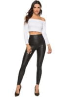Look Sexy and Feel Comfortable in Fibers Flow High Waisted Push Up Faux Leather Pants - Perfect for Any Occasion!