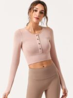 Sexy Elegance & Flow Long Sleeve Workout Crop Top - Perfect for Gym Training, Yoga, and High Intensity Cardio.