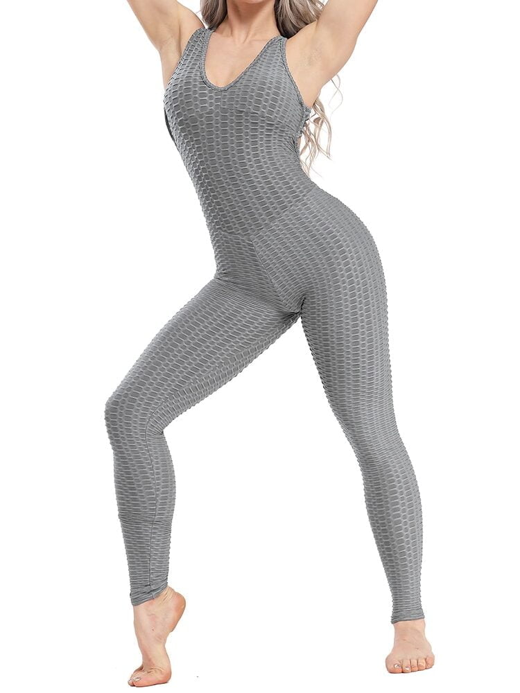 Symmetrical Honeycomb-Design Body-Shaping Full-Length Yoga Jumpsuit