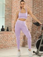 Yoga Leggings & Racerback Crop Top Set - Movement Caliber, High Thread Count, Breathable, Lightweight, Stretchy, Comfort Fit, Athletic Wear, Activewear, Performance Apparel