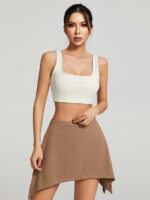 2-Piece Sexy Lined Skirt & Padded Top Square Neck Gym Outfit Set | Perfect for Workouts & Lounging