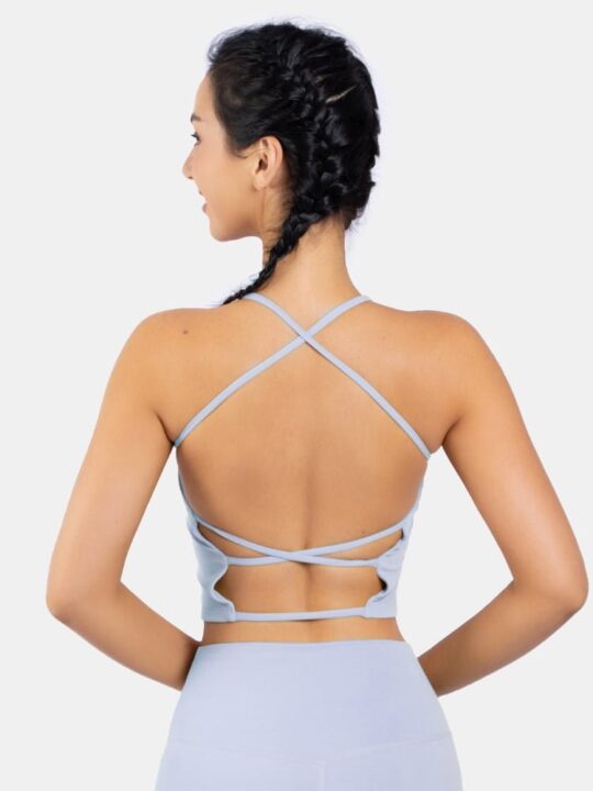 

Experience Sexy Harmony with this Shockproof Cross Back Sleeveless Yoga Crop Top - Maximum Comfort and Protection!