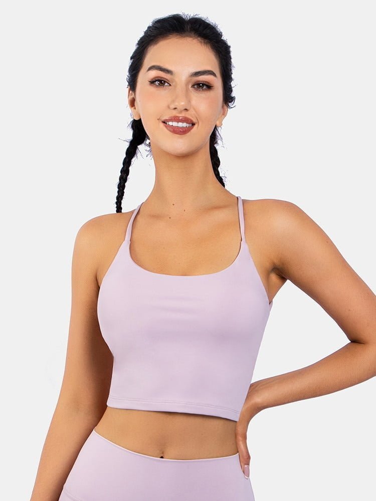 Meet Sexy Harmony: Cross Back Shockproof Sleeveless Yoga Crop Top for Maximum Protection and Comfort
