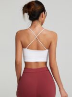 Sensual V-Necked Cropped Workout Tank Top with Padding - Flowing Asymmetrical Hemline