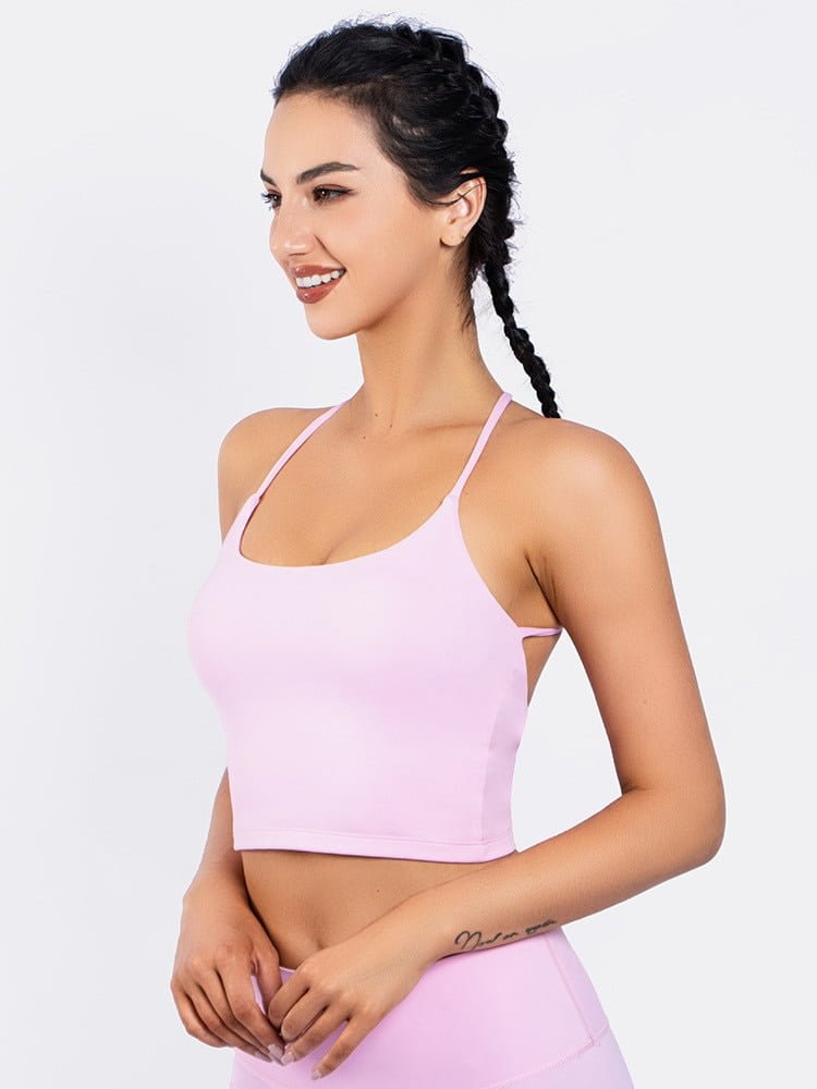 Shockproof Sexy Harmony Sleeveless Yoga Crop Top - Cross Back Design for Maximum Comfort and Support