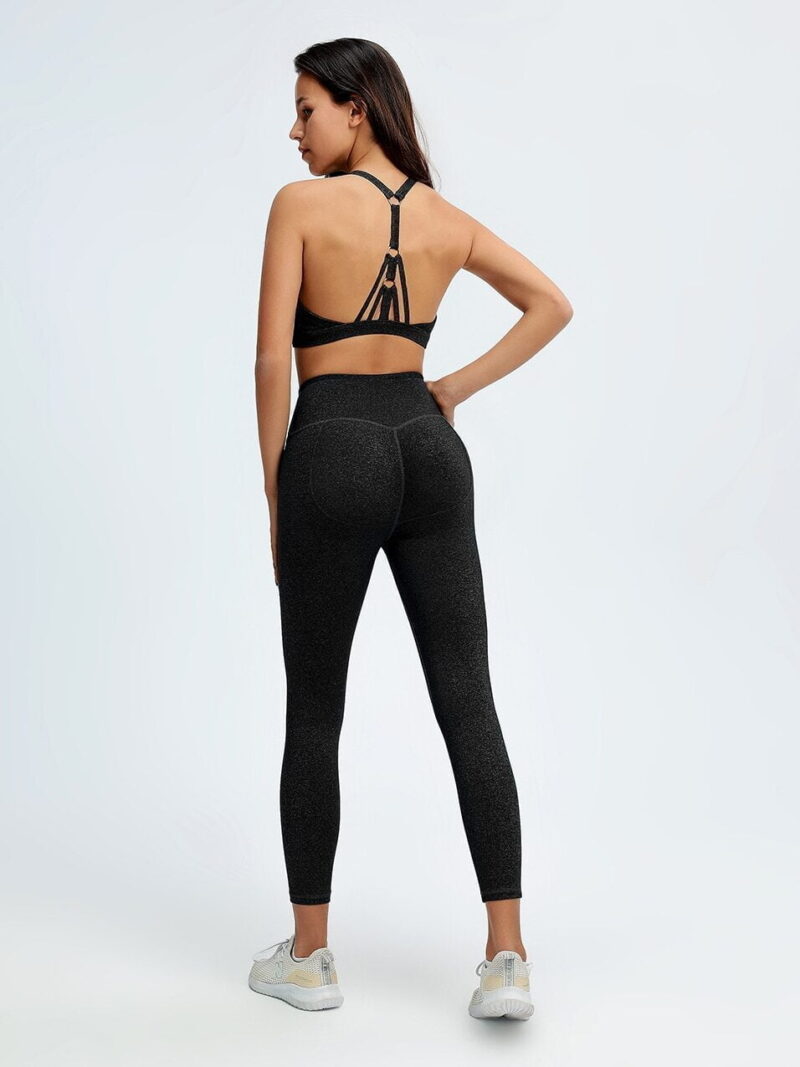 Dynamic Duo: Caged Racerback Criss-Cross Yoga Top & Push Up Leggings Set for Athletic Performance