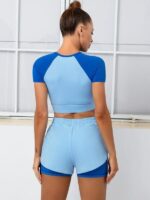 Finesse Womens Stylish Short-Sleeved Cropped Top & Double-Layered Shorts Yoga Outfit