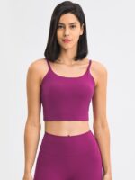 Flaunt Your Figure in this Sexy Padded Thin-Strap Backless Yoga Tank Top - Perfect for Yoga, Pilates, or Everyday Wear!