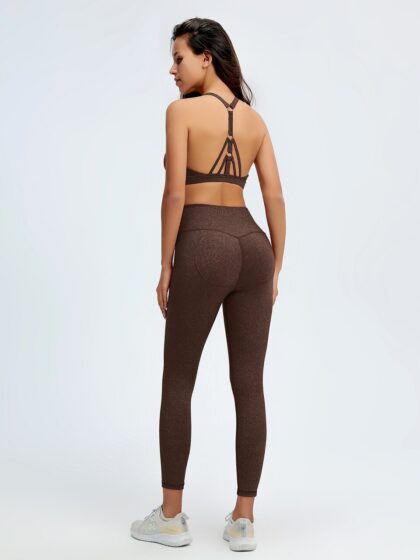 Look and Feel Sexy in Our Caged Racerback Criss-Cross Top & Push Up Leggings Yoga Set - Perfect for the Studio or Street!