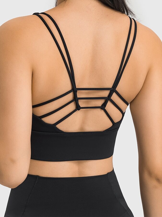 Luscious Lifting Ladies! Get Ready to Flow in our Spaghetti Strap Push-Up Sports Bra - Vinyasa Voyage. Perfect for Yoga, Pilates, and Gym Workouts.