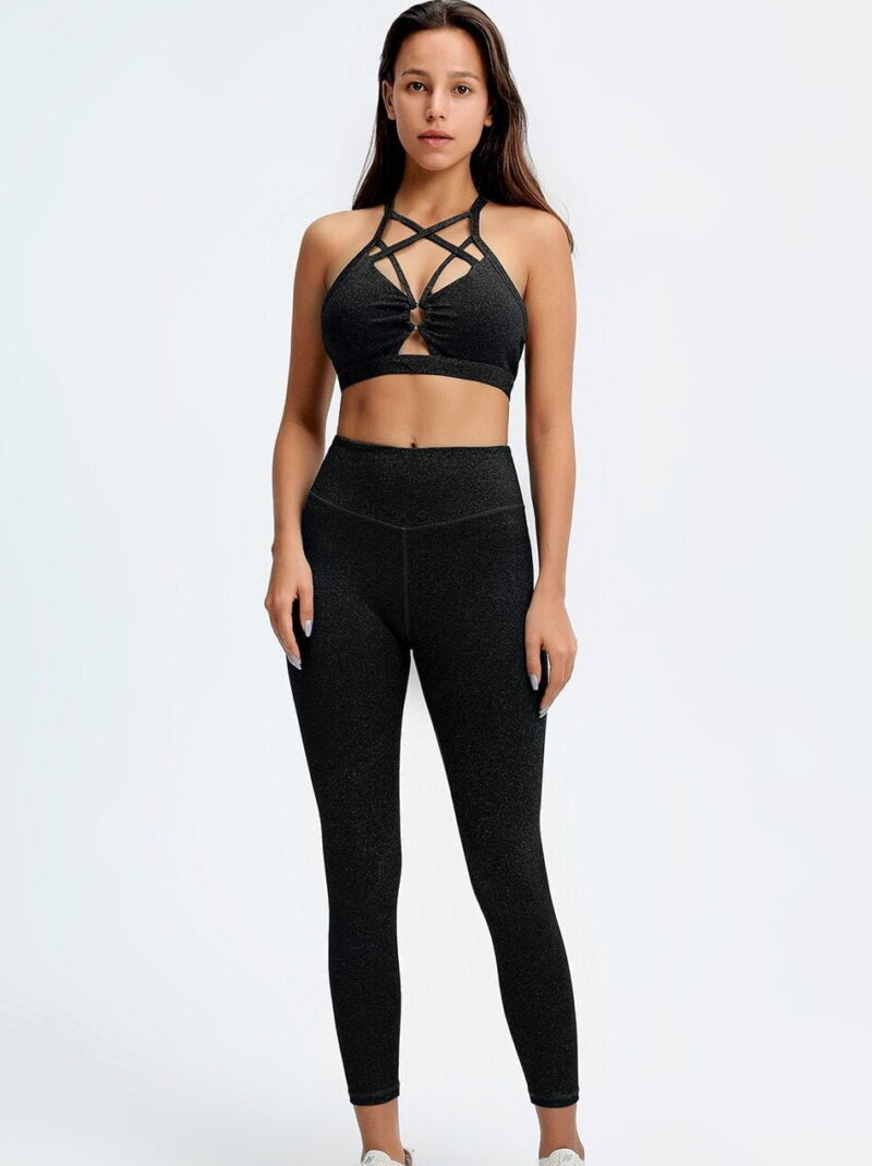 Sensual Caged Racerback Criss-Cross Yoga Top & Push Up Leggings Set for the Active Woman - Perfect for Pilates, Yoga, Running, and Working Out!