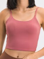 Sexy Padded Thin-Strap Backless Yoga Crop Top | Strappy Sleeveless Gym Tank | Breathable Workout Clothes for Women | Lightweight Stretchy Yoga Apparel
