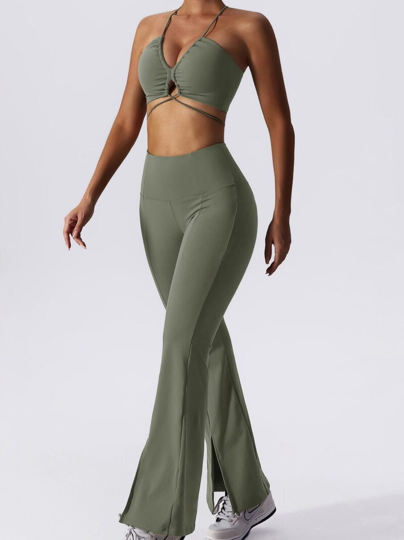 Flared Booty Yoga Pants & Hot Crop Top 2-Piece Set - Sultry Chic & Elegance