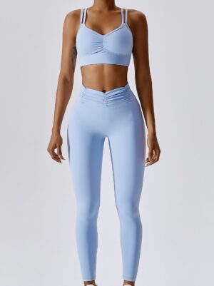 Foldable Waistband Leggings & Double Strap Bra Yoga Outfit - Flaunt Your Fabulous Form!