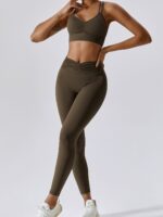 Look & Feel Sexy in Symmetrical Style with Our Fold-Over Waistband Leggings & Double Strapped Bra Yoga Set!