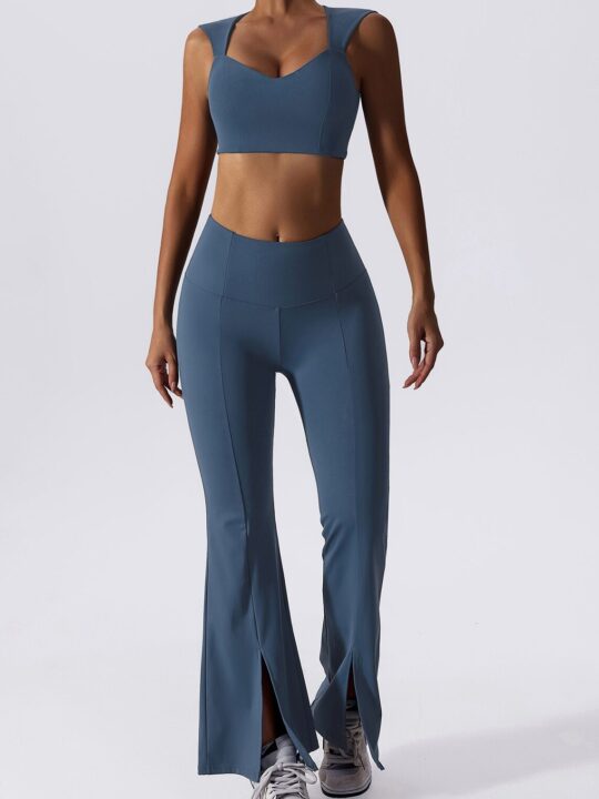 

Sensual Flared Wide Leg Cut & High Support 2-Piece Yoga Set - Sexy Elegance Fitness Top for Women