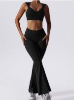 Sexy Elegance 2-Piece Yoga Set - High Support Flared Wide Leg Cut Fitness Top for Women - Hot Twist on Comfort & Style!