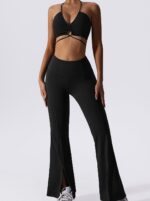 Sultry 2-Piece Yoga Outfit - Flared Bottom Yoga Pants & Hot Cropped Top - Elegant & Sexy Activewear Set