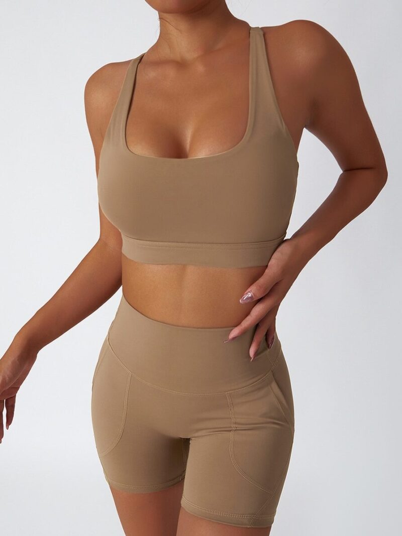 Supportive, Pocketed, Push Up Sports Bra & Shorts 2-Piece Set for Yoga - Comfortably Enhance Your Workout!