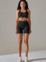 Athletic Apparel Set: Halter Sports Bra & High Waisted Shorts for Breathable Comfort and Style.
