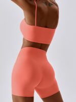 Athletic-Chic Strappy Sports Bra & High-Rise Shorts Set: Perfect for Running, Yoga, and Beyond!