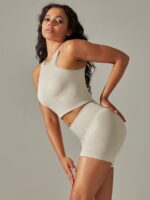 Athletic Perfection: Seamless Racerback Sports Bra & High Waisted Shorts Sets for Maximum Comfort & Support