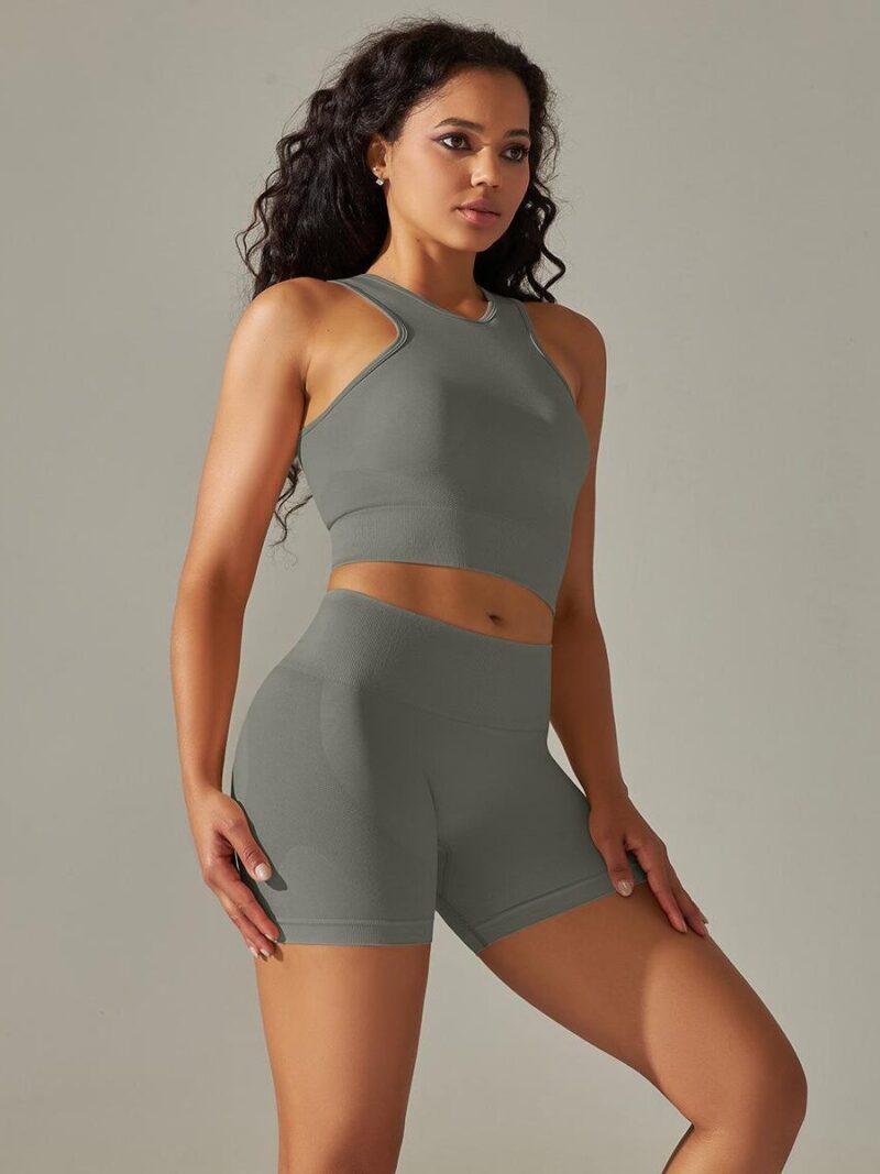 Be Ready to Move with Sexy Style! Seamless Racerback Sports Bra & High Waisted Shorts Sets for Active Women Who Love to Look Good.