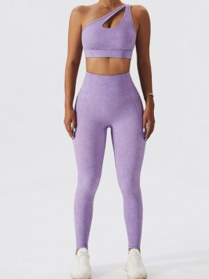 Be Ready to Shine: Womens 2-Piece High-Waist Yoga Pants & One-Shoulder Top Set - Perfect for Yoga, Pilates & Gym Workouts!