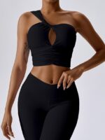 Be Ready to Slay in this Sexy One Shoulder Scrunch Sports Bra & V-Waist Leggings Set - Perfect for Gym, Yoga, Running, Pilates & More!