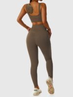 Be Ready to Take On Any Challenge with This Sexy Seamless Ribbed Sports Bra & Flattering High-Waist Leggings Set for Women!