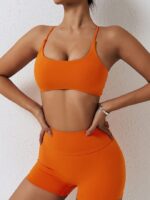 Discover Comfort and Style with our Low Impact Backless Padded Sports Bras & Scrunch Butt Shorts Set. Enjoy a Soft and Supportive Fit that Enhances Your Natural Curves. Move Freely and Flaunt Your Figure