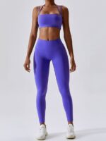 Effortless Comfort: Seamless Strappy Sports Bra & High Waist Leggings Set - Look Great While You Work Out!