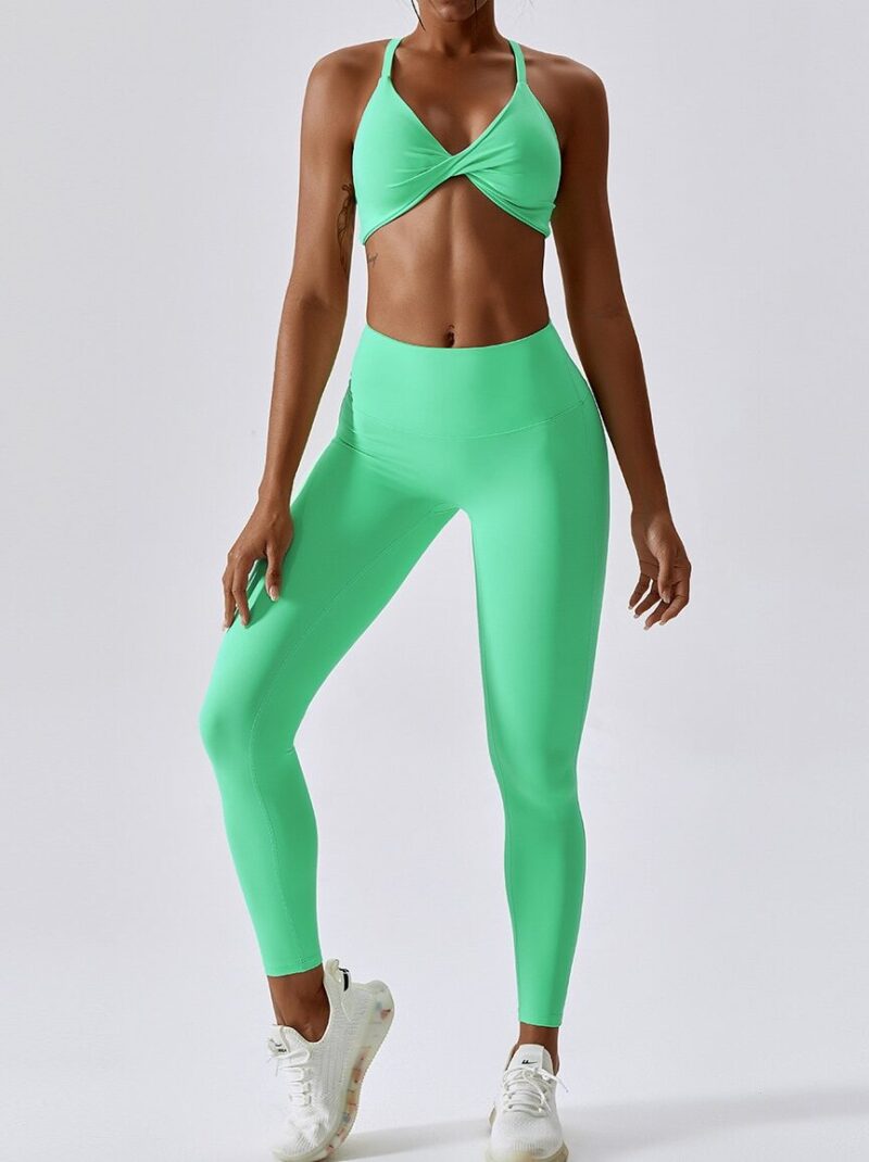 Elegant Halter Neck Backless Sports Bra & High Waist Athletic Leggings Set - Perfect for Working Out or Lounging!