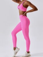 Elegant Halter Neck Backless Sports Bra & High Waist Athletic Leggings Set for Women - Perfect for Workouts or Lounging!