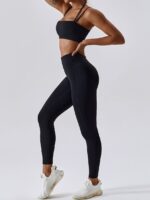 Elegant Seamless Strappy Sports Bra & High-Waisted Leggings Set - Perfect for Activewear and Everyday Wear