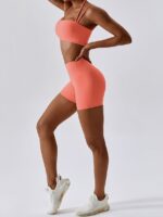 Elegant Seamless Strappy Sports Bra & High-Waisted Shorts Set - Perfect for Activewear & Everyday Wear