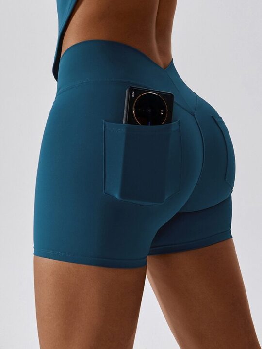Fashionable V-Neck High-Rise Shorts with Handy Pockets