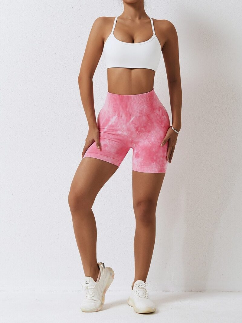 Feel the Flow in Mindful Essence High-Waisted, Tie-Dyed, Push-Up, Scrunch-Butt Yoga Shorts - Comfort and Style Combined!
