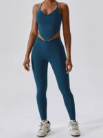 Flaunt Your Curves in Our Sexy Adjustable Halter Neck Sports Bra & V-Shaped High Waist Leggings Set - Perfect for Working Out or Lounging In!